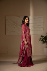 3 Piece Unstitched Chiffon Embroidered Suit (UF0011)